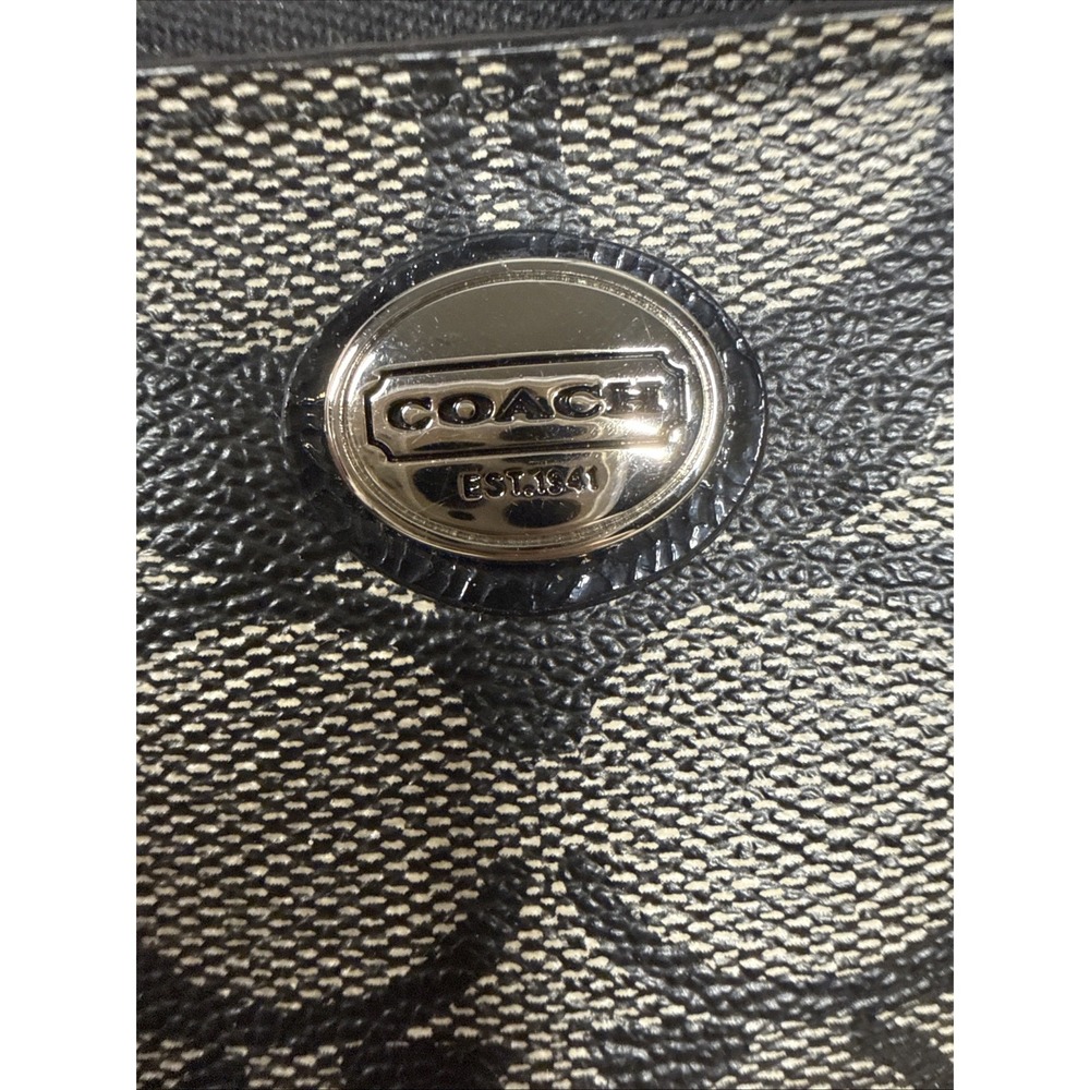 Coach Signature Logo Leather Wristlet Top Zip Black And Tan‎ Silver Hardware - Picture 7 of 8